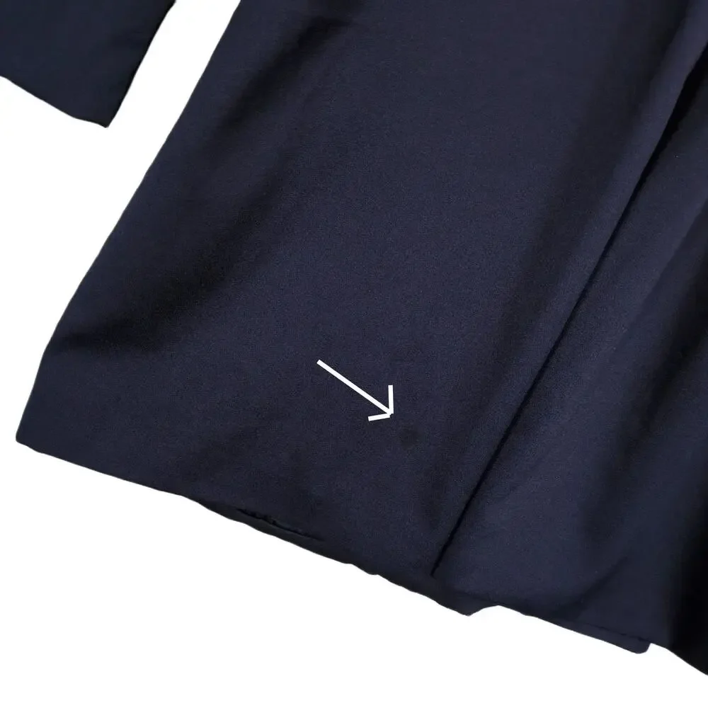 Korean Women's M Double Breasted Mid-Length Satin Navy Blazer‎ Jacket w/ Pockets